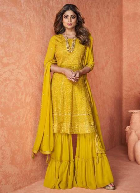 Yellow Colour AASHIRWAD KASHISH Fancy Festive Heavy Georgette Sharara Suit Collection 9221